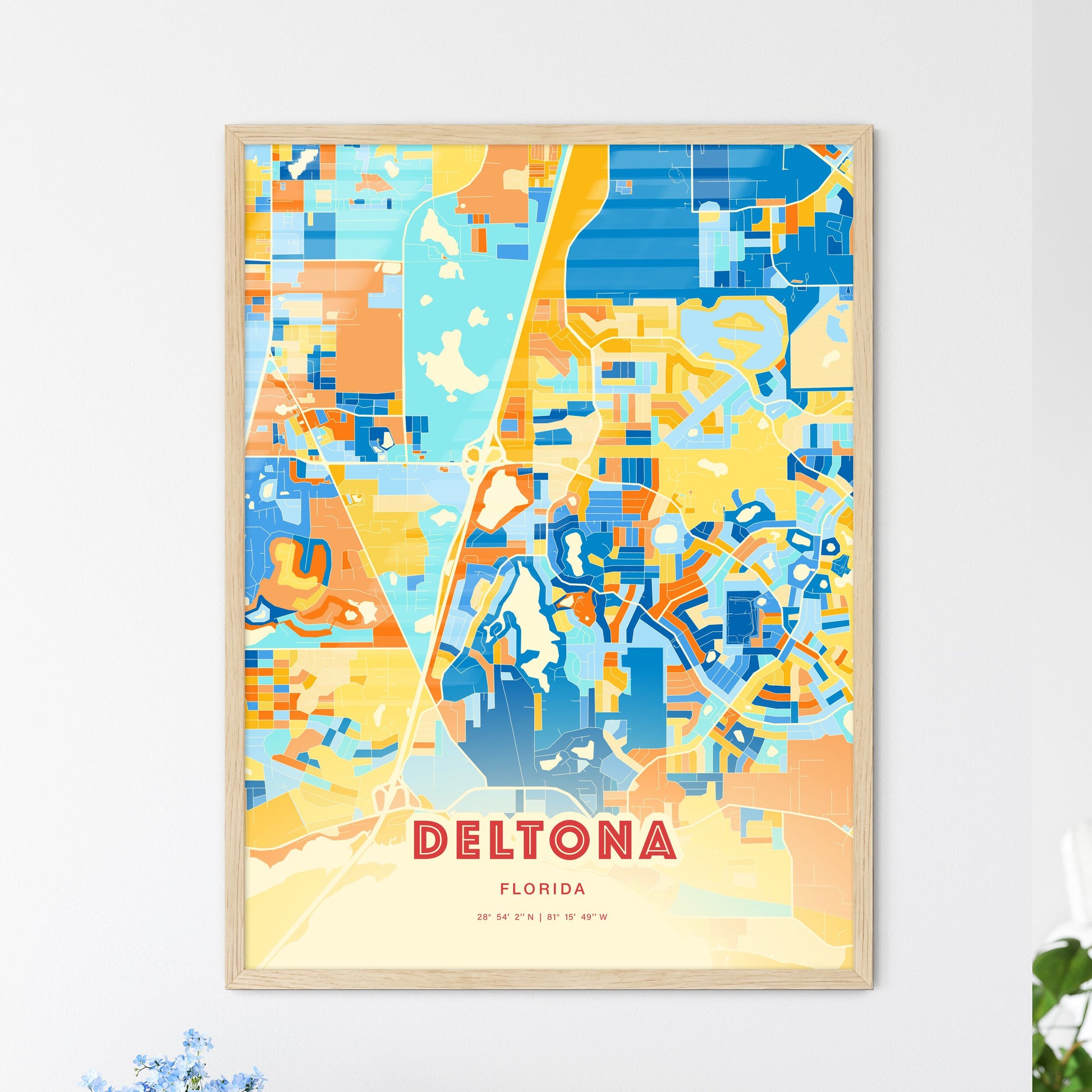 Colorful Deltona Florida Fine Art Map Blue Orange