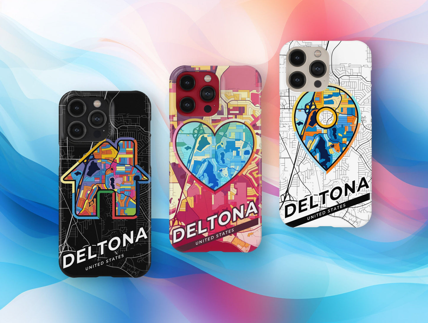 Deltona Florida slim phone case with colorful icon. Birthday, wedding or housewarming gift. Couple match cases.