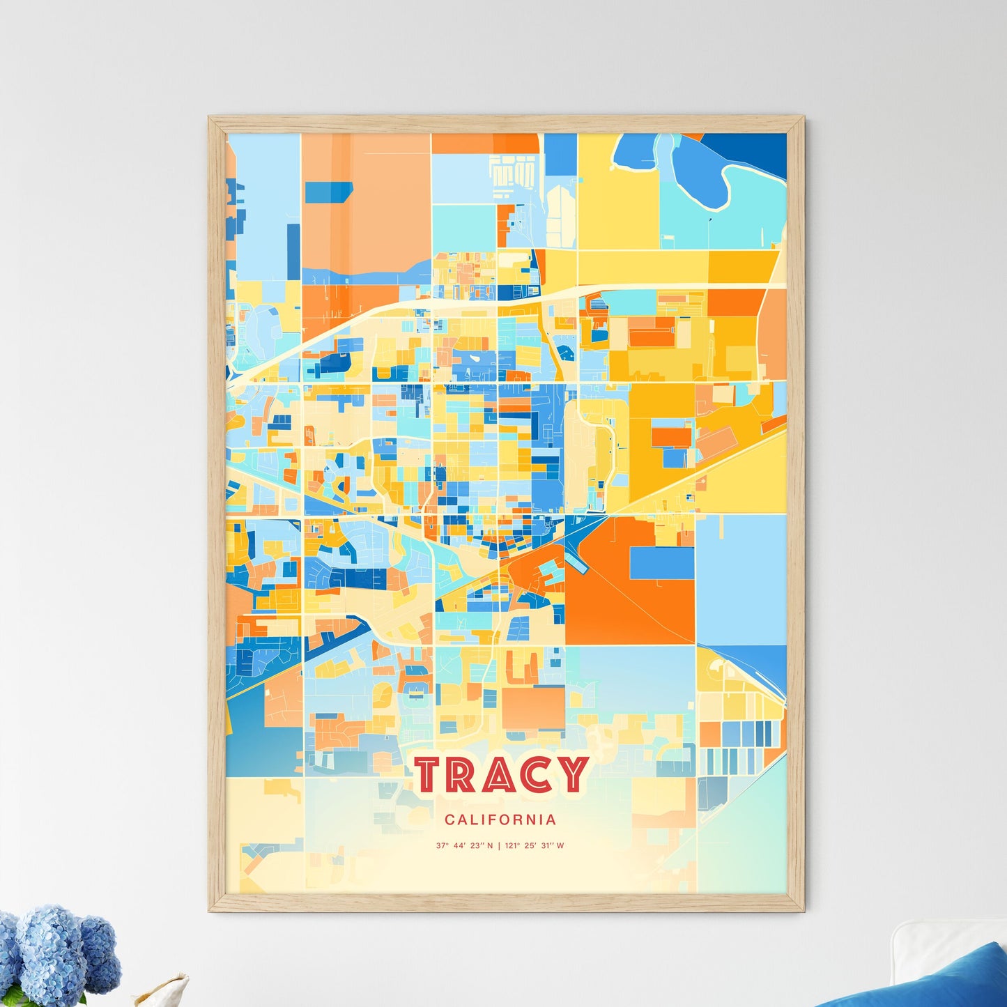 Colorful Tracy California Fine Art Map Blue Orange