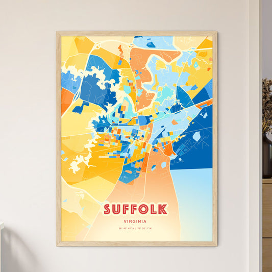 Colorful Suffolk Virginia Fine Art Map Blue Orange
