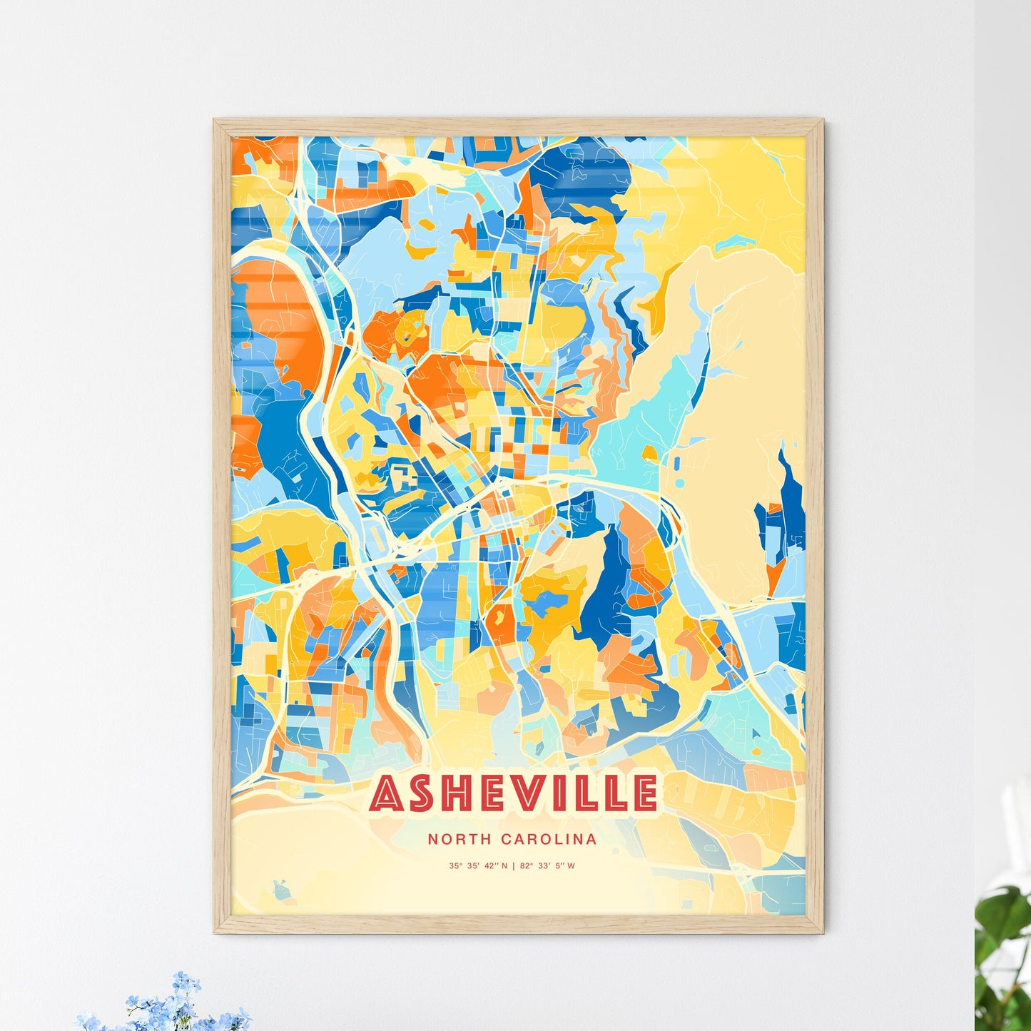 Colorful Asheville North Carolina Fine Art Map Blue Orange