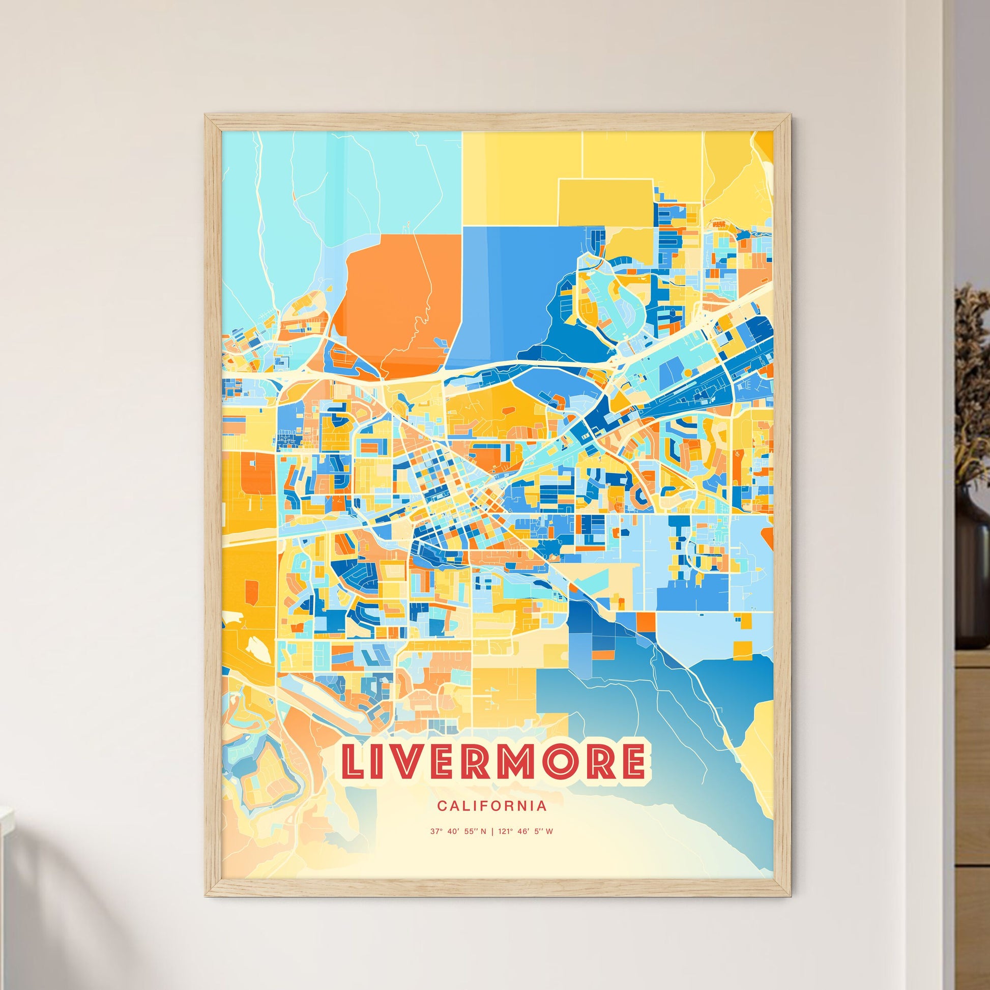 Colorful Livermore California Fine Art Map Blue Orange