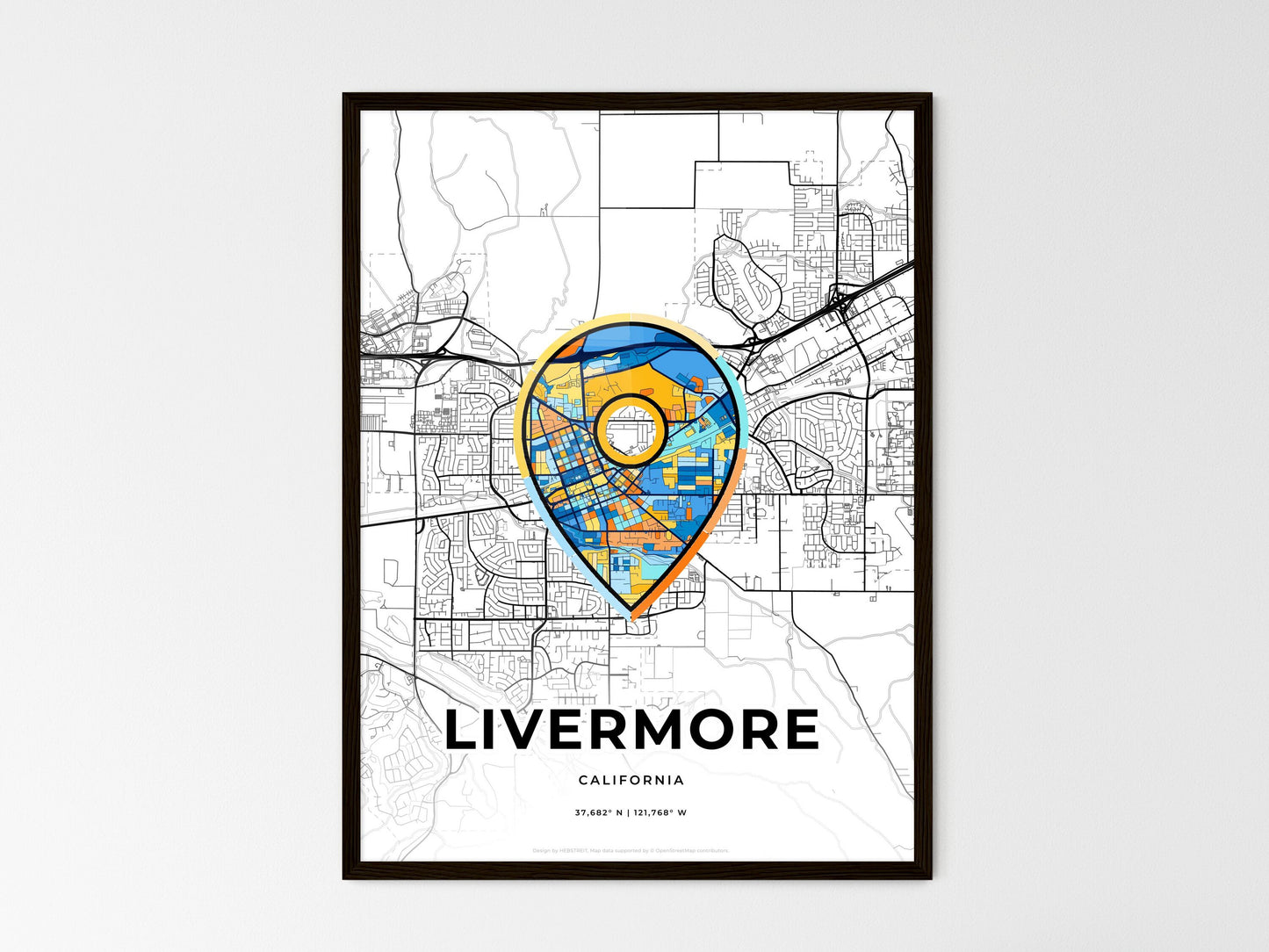 Livermore California wedding art map with pointer icon