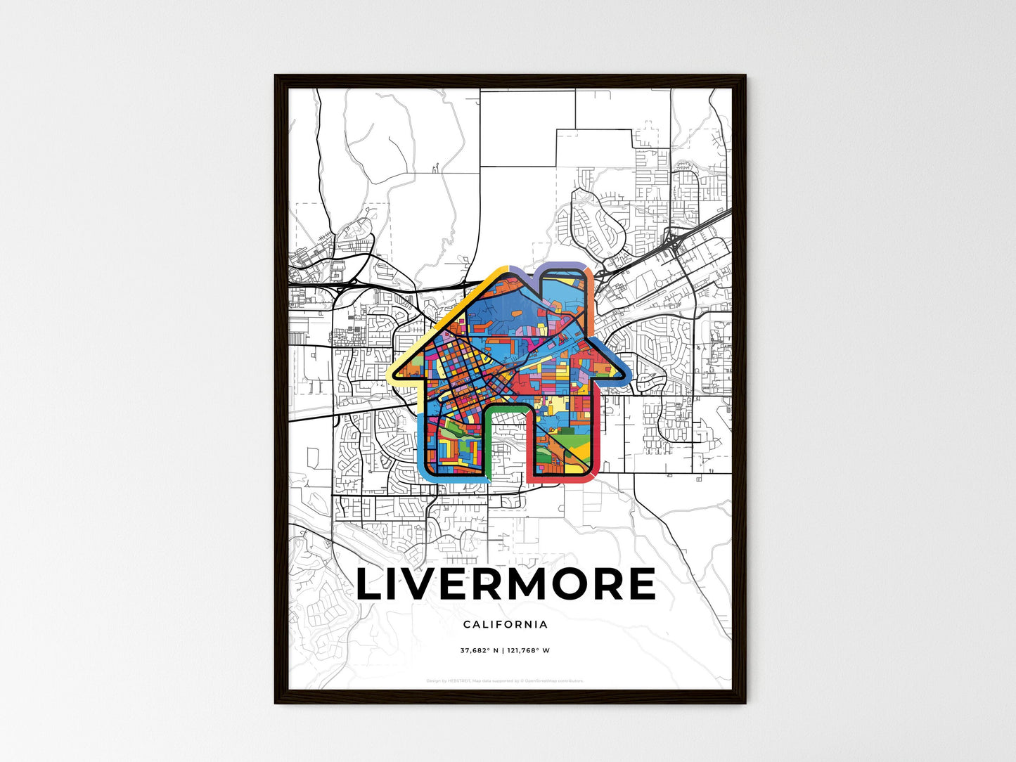 Livermore California wedding art map with home icon