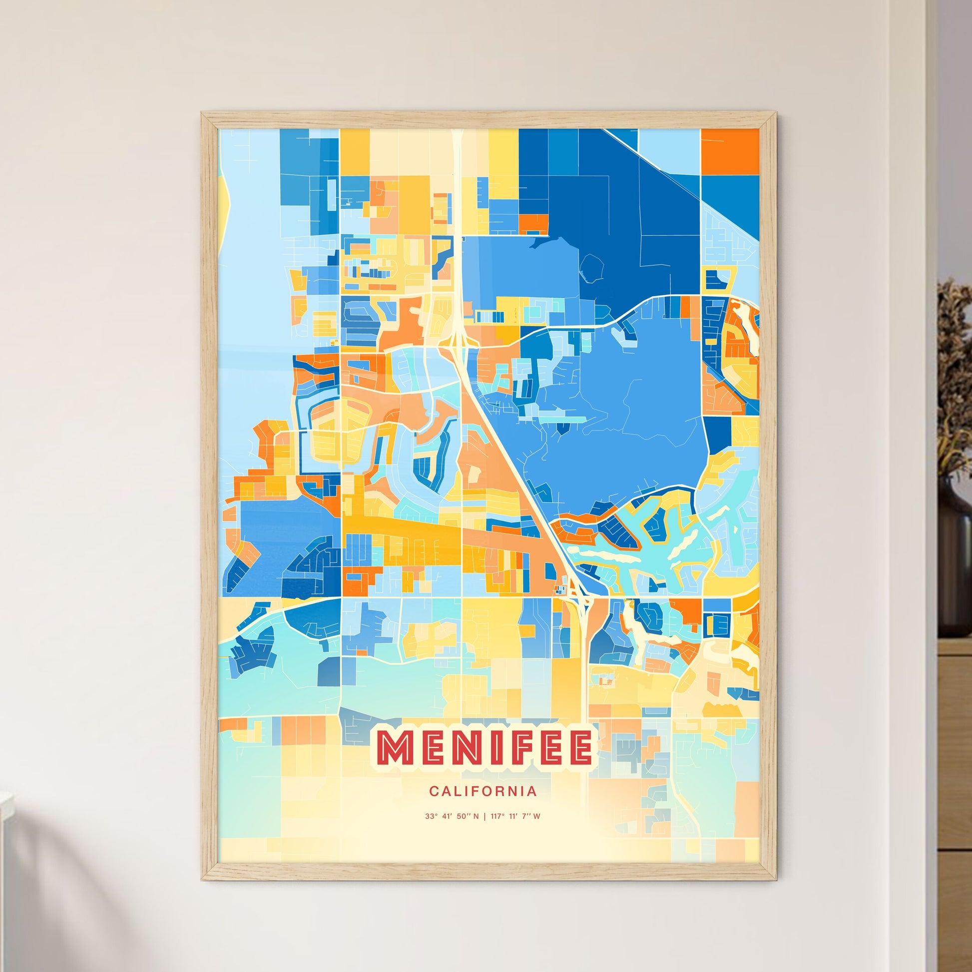 Colorful MENIFEE CALIFORNIA Fine Art Map Blue Orange