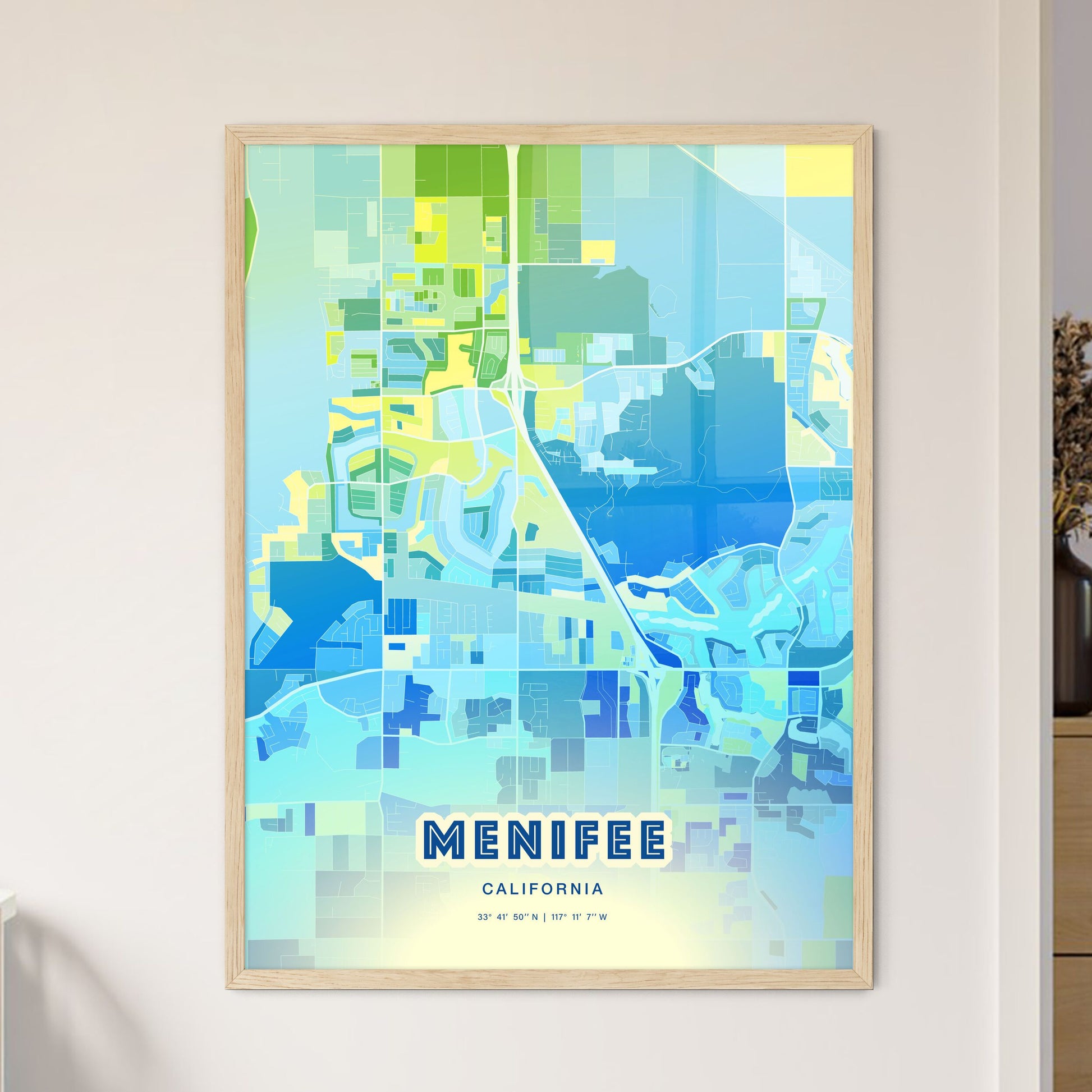 Colorful MENIFEE CALIFORNIA Fine Art Map Cool Blue