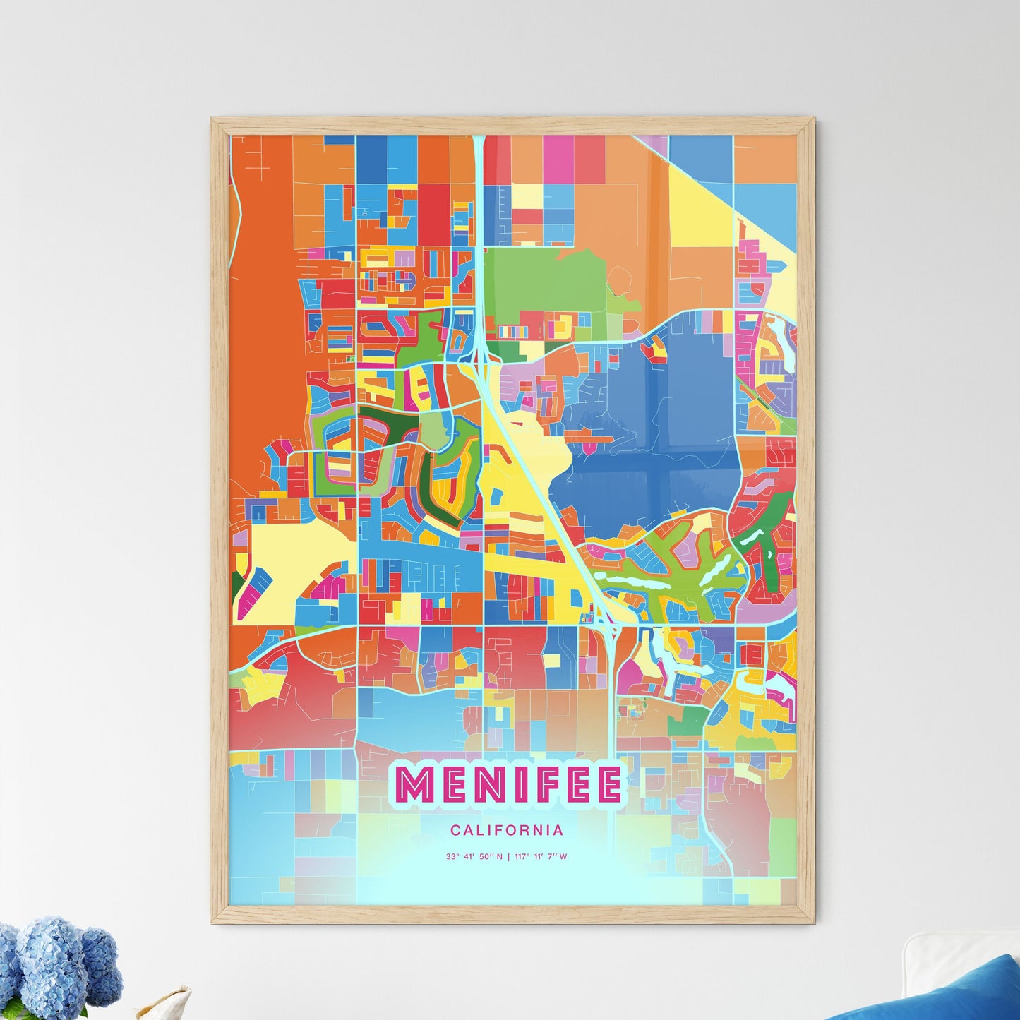 Colorful MENIFEE CALIFORNIA Fine Art Map Crazy Colors