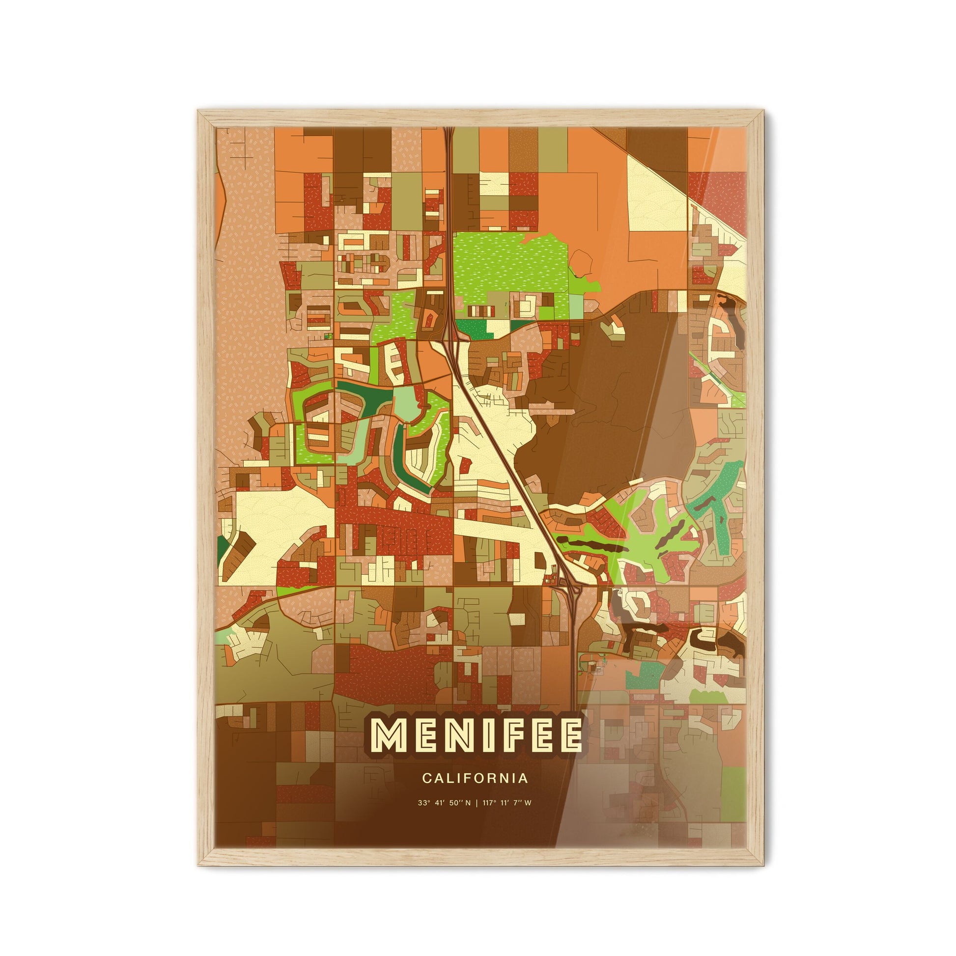 Colorful MENIFEE CALIFORNIA Fine Art Map Farmhouse