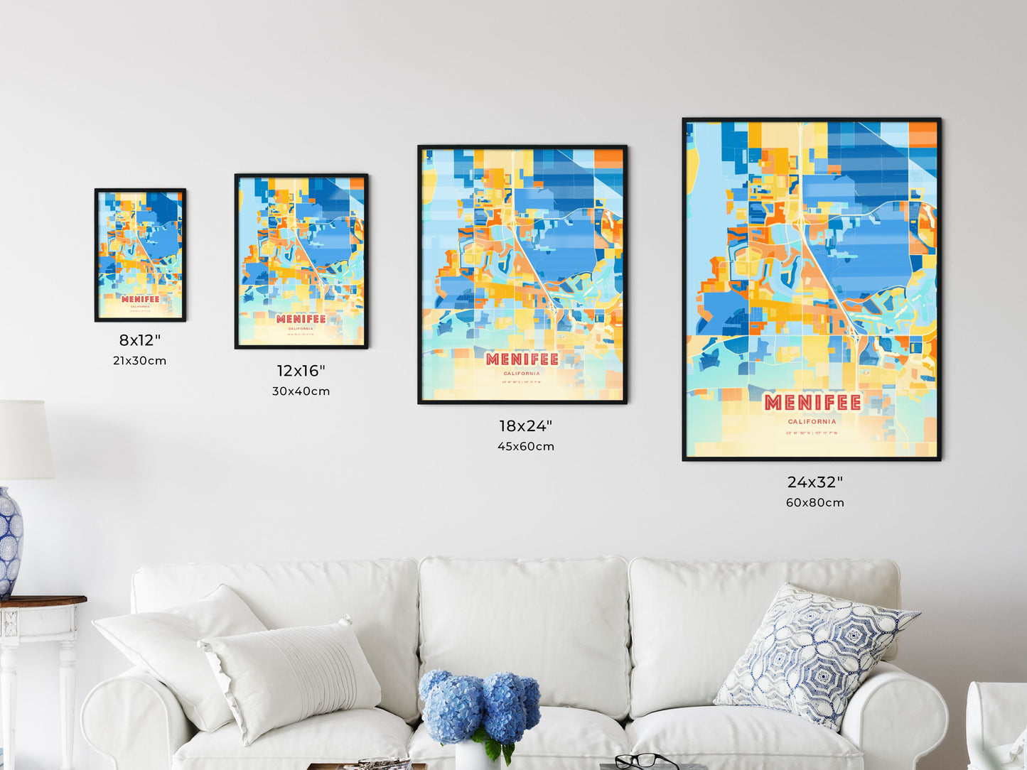 Colorful MENIFEE CALIFORNIA Fine Art Map Blue Orange