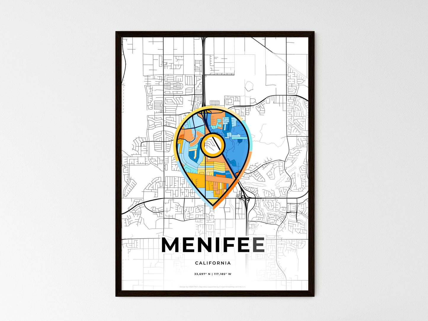 Menifee California wedding art map with pointer icon