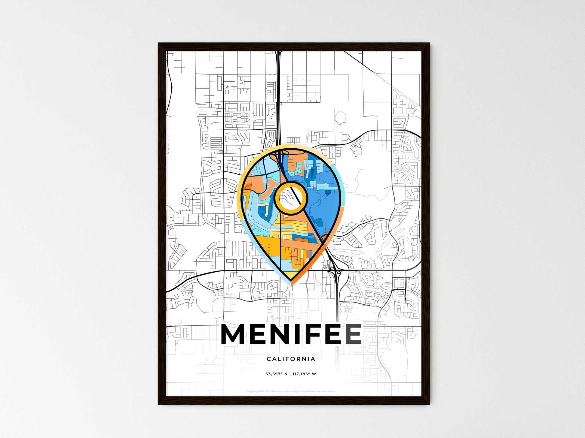 Menifee California wedding art map with pointer icon