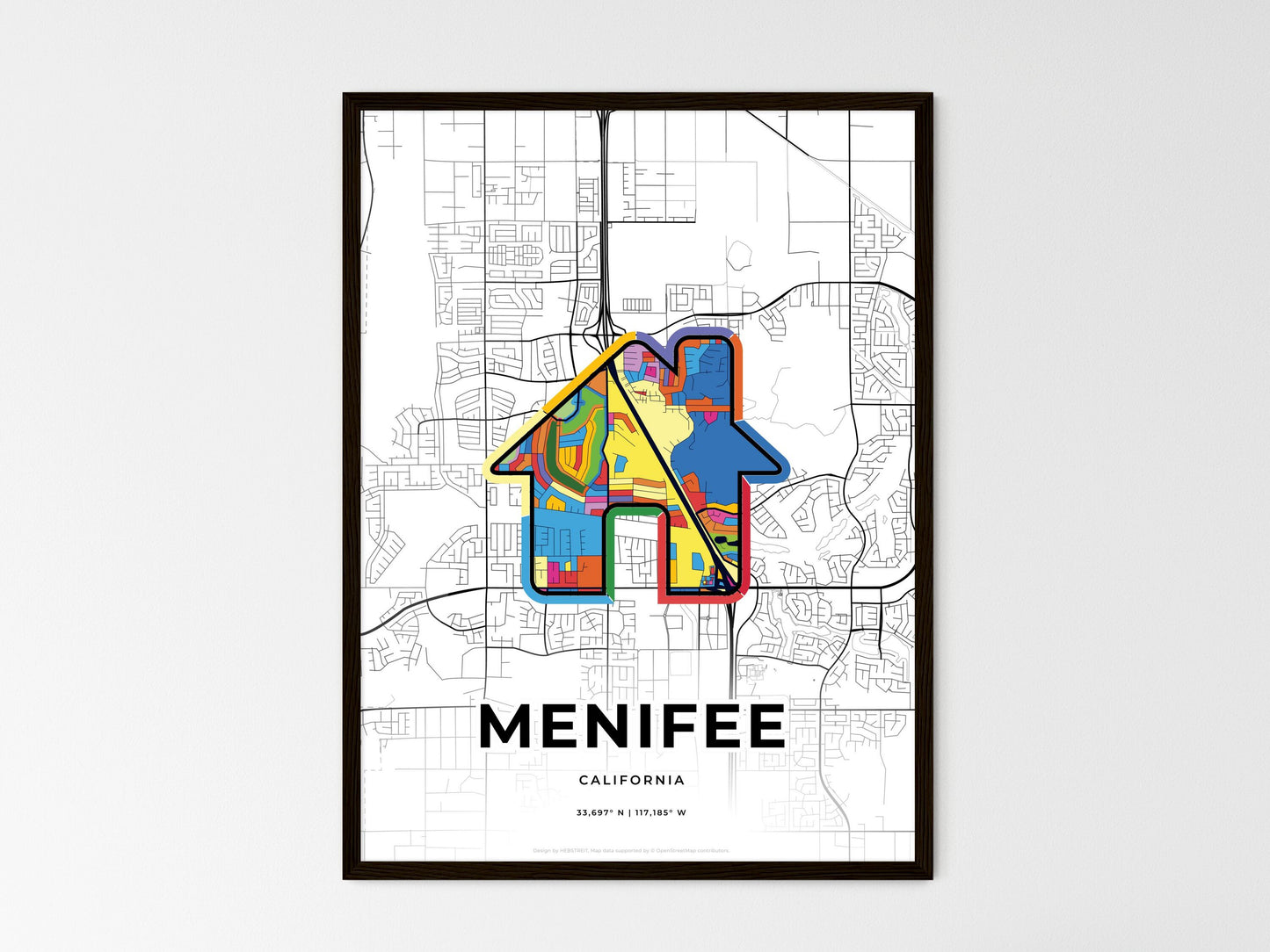 Menifee California wedding art map with home icon