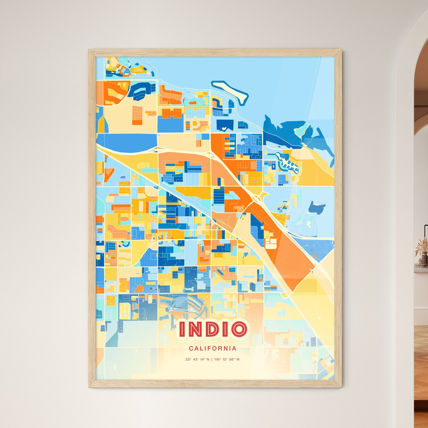 Colorful Indio California Fine Art Map Blue Orange