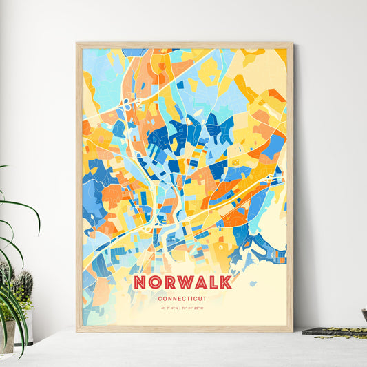 Colorful Norwalk Connecticut Fine Art Map Blue Orange