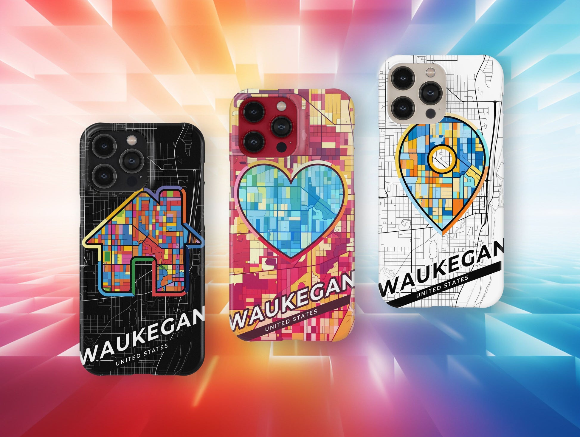 Waukegan Illinois slim phone case with colorful icon