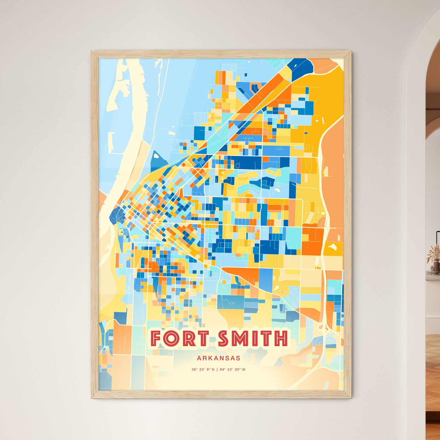 Colorful Fort Smith Arkansas Fine Art Map Blue Orange