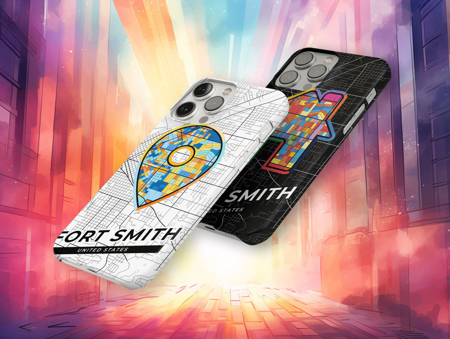 Fort Smith Arkansas slim phone case with colorful icon. Birthday, wedding or housewarming gift. Couple match cases.