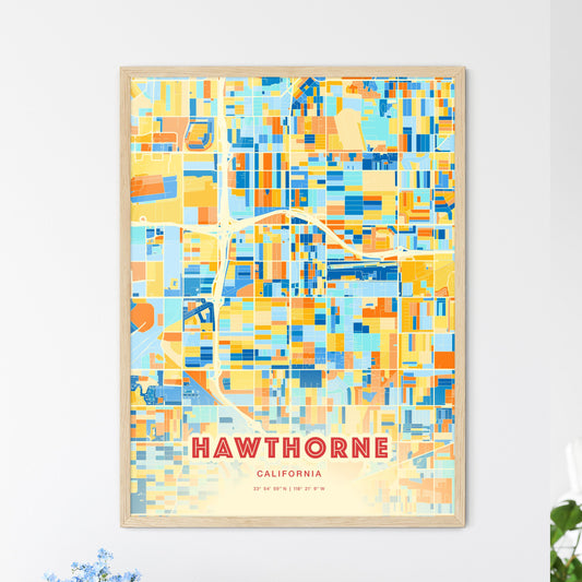 Colorful Hawthorne California Fine Art Map Blue Orange