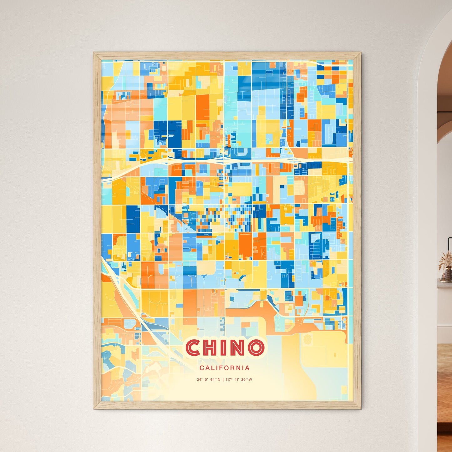 Colorful Chino California Fine Art Map Blue Orange