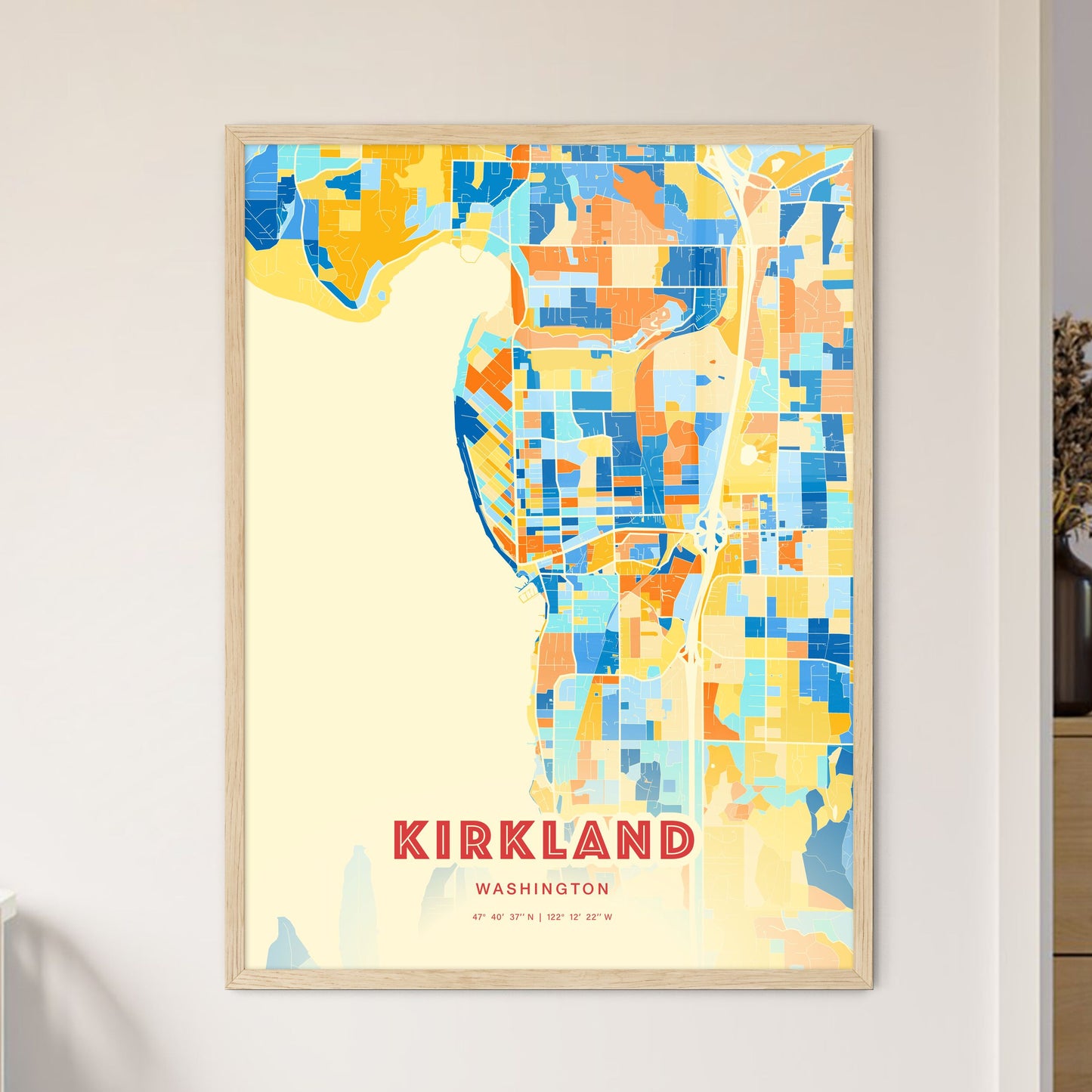 Colorful Kirkland Washington Fine Art Map Blue Orange