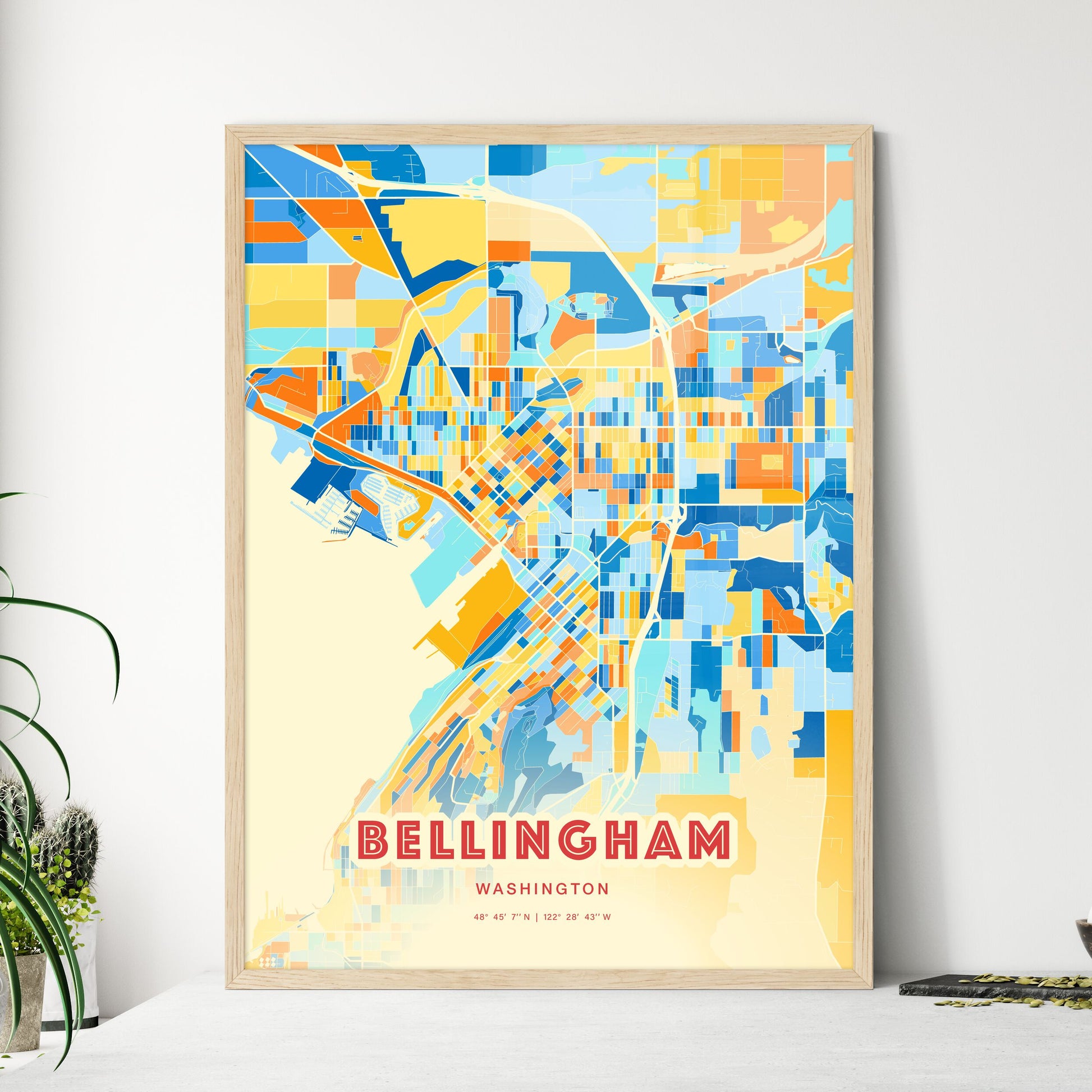 Colorful Bellingham Washington Fine Art Map Blue Orange