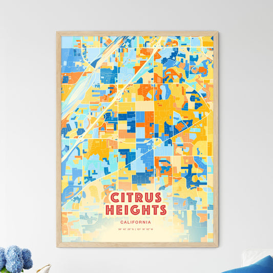 Colorful Citrus Heights California Fine Art Map Blue Orange