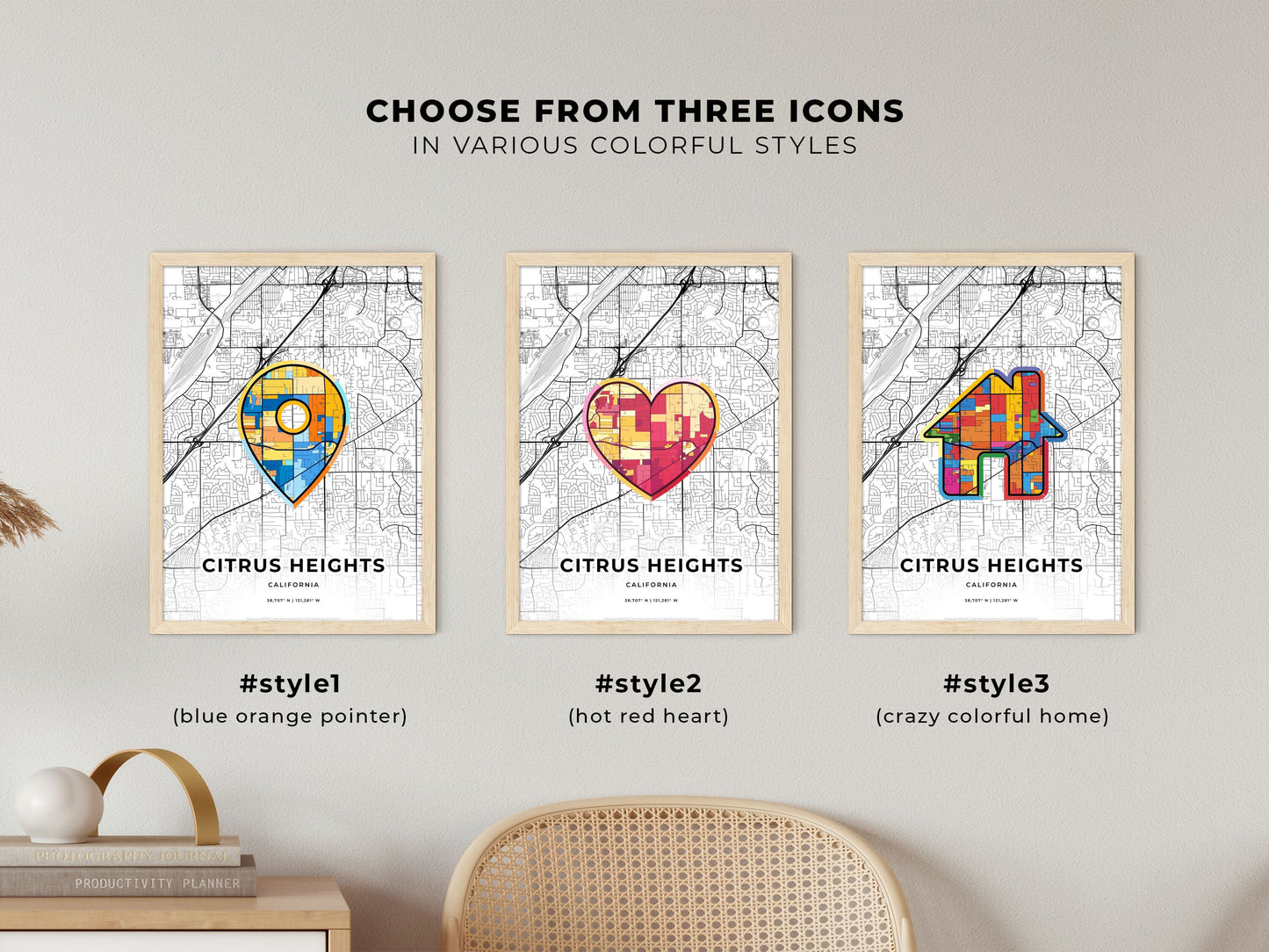 Citrus Heights California maps with colorful icons