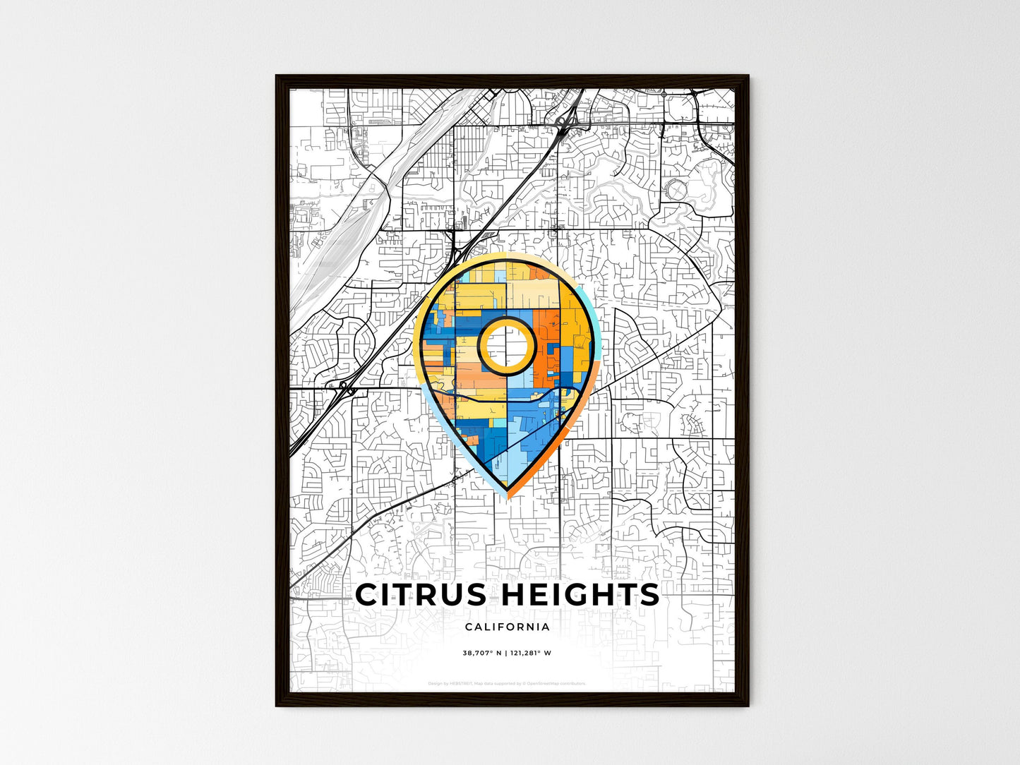 Citrus Heights California wedding art map with pointer icon