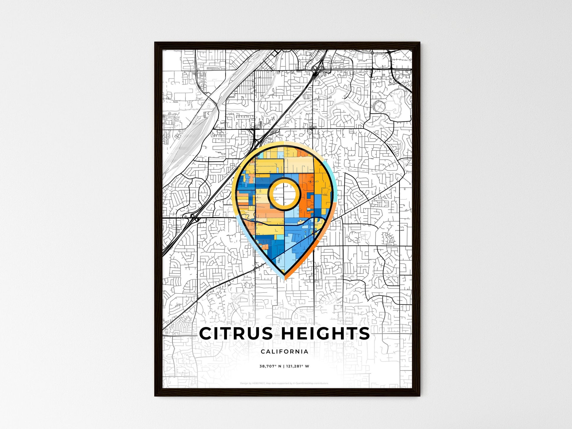 Citrus Heights California wedding art map with pointer icon