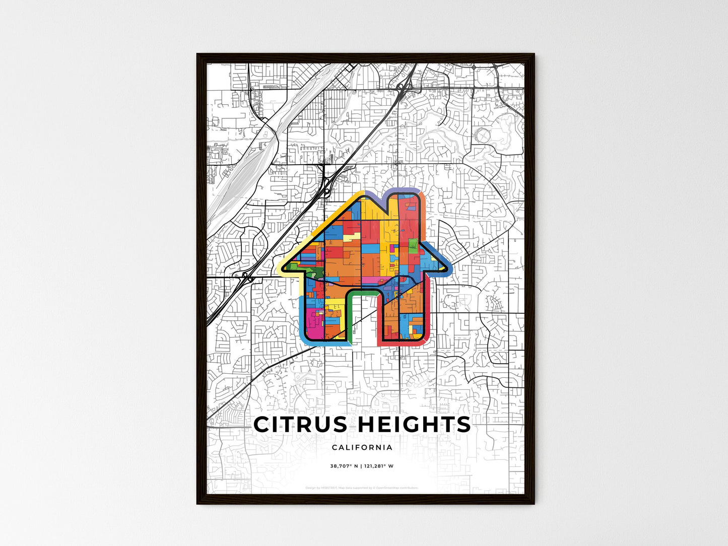 Citrus Heights California wedding art map with home icon