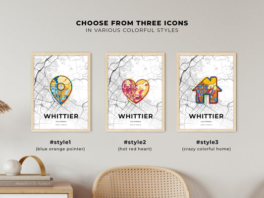 Whittier California maps with colorful icons