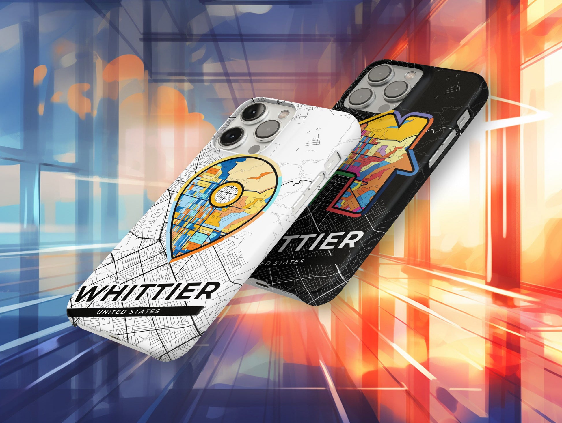 Whittier California slim phone case with colorful icon