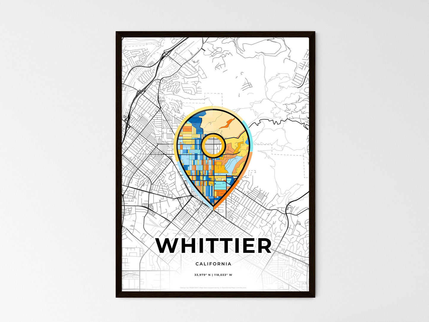 Whittier California wedding art map with pointer icon