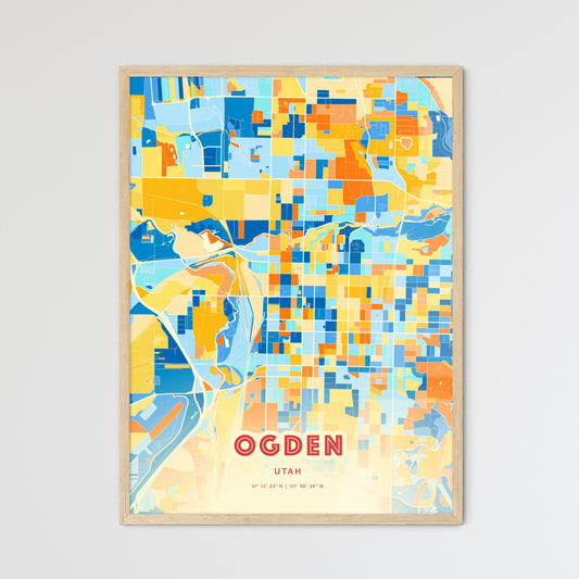 Colorful Ogden Utah Fine Art Map Blue Orange
