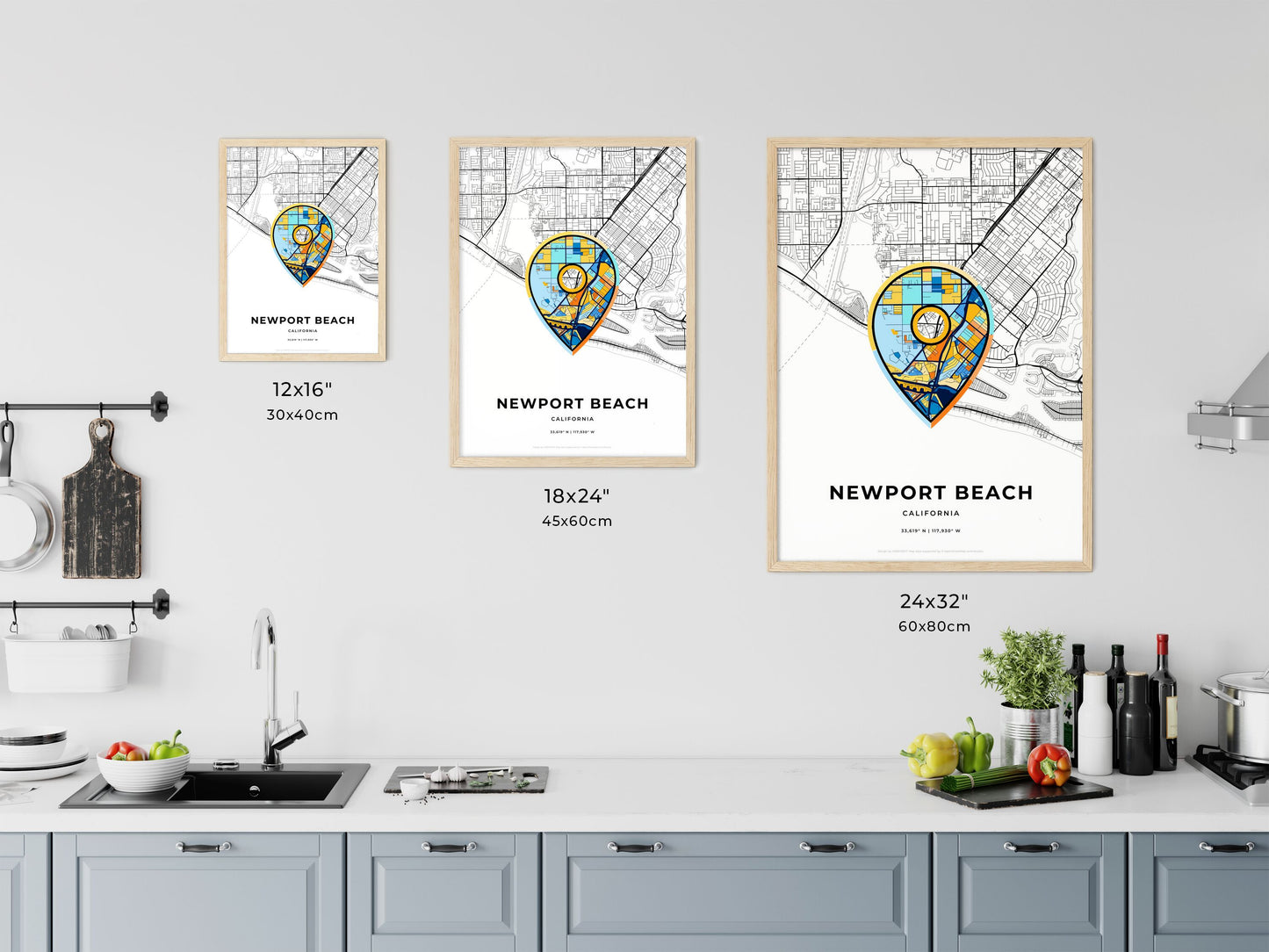 Newport Beach California art map size chart