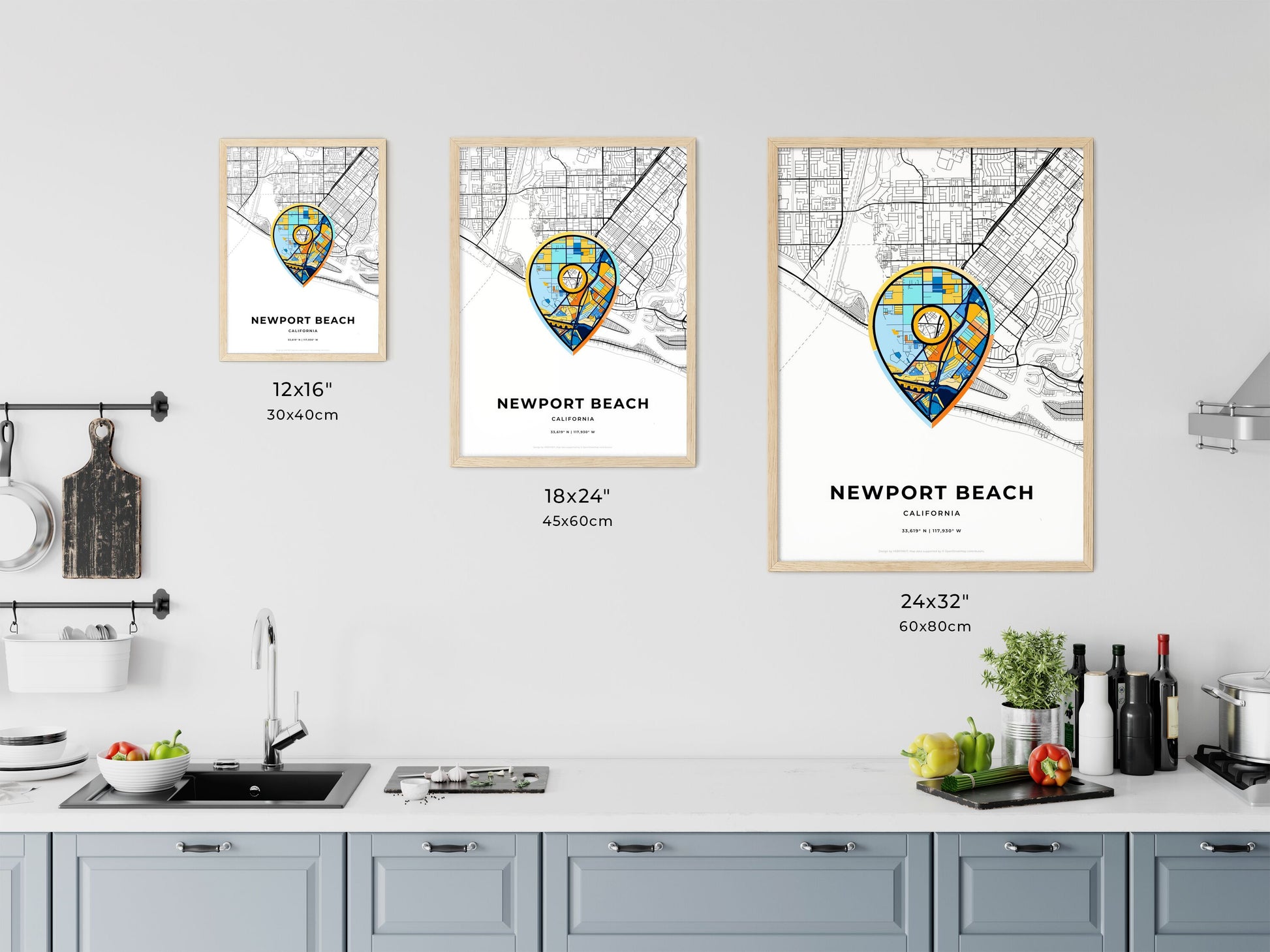 Newport Beach California art map size chart