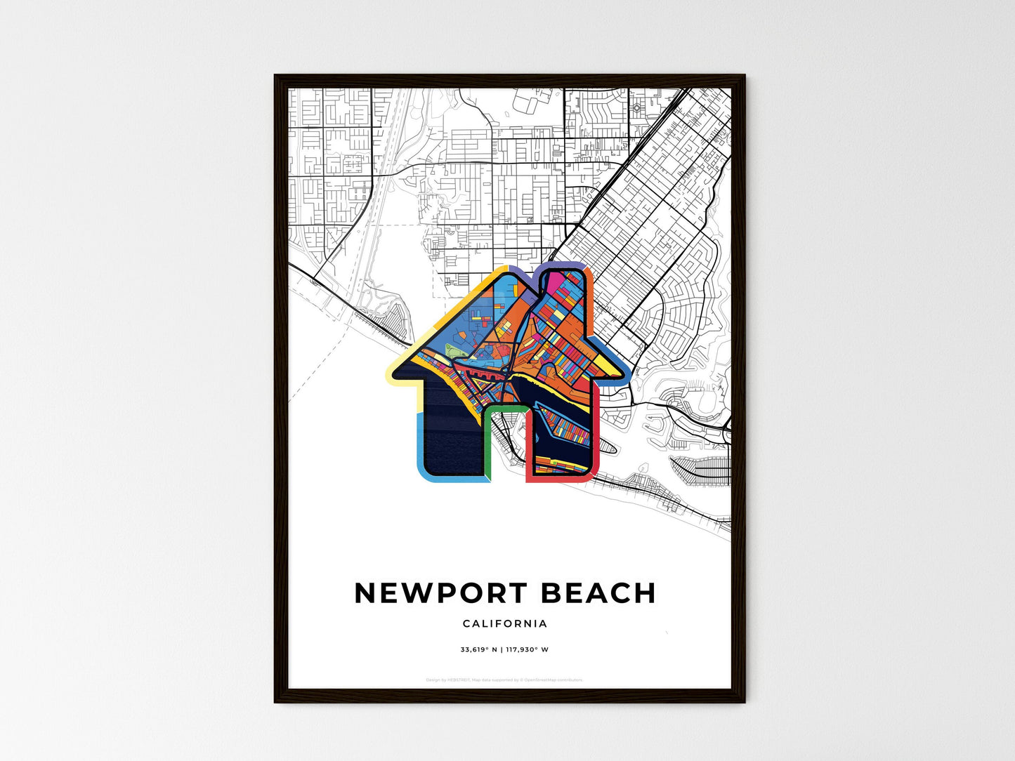 Newport Beach California wedding art map with home icon