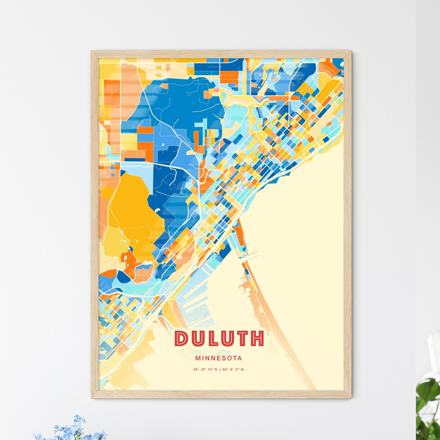 Colorful Duluth Minnesota Fine Art Map Blue Orange