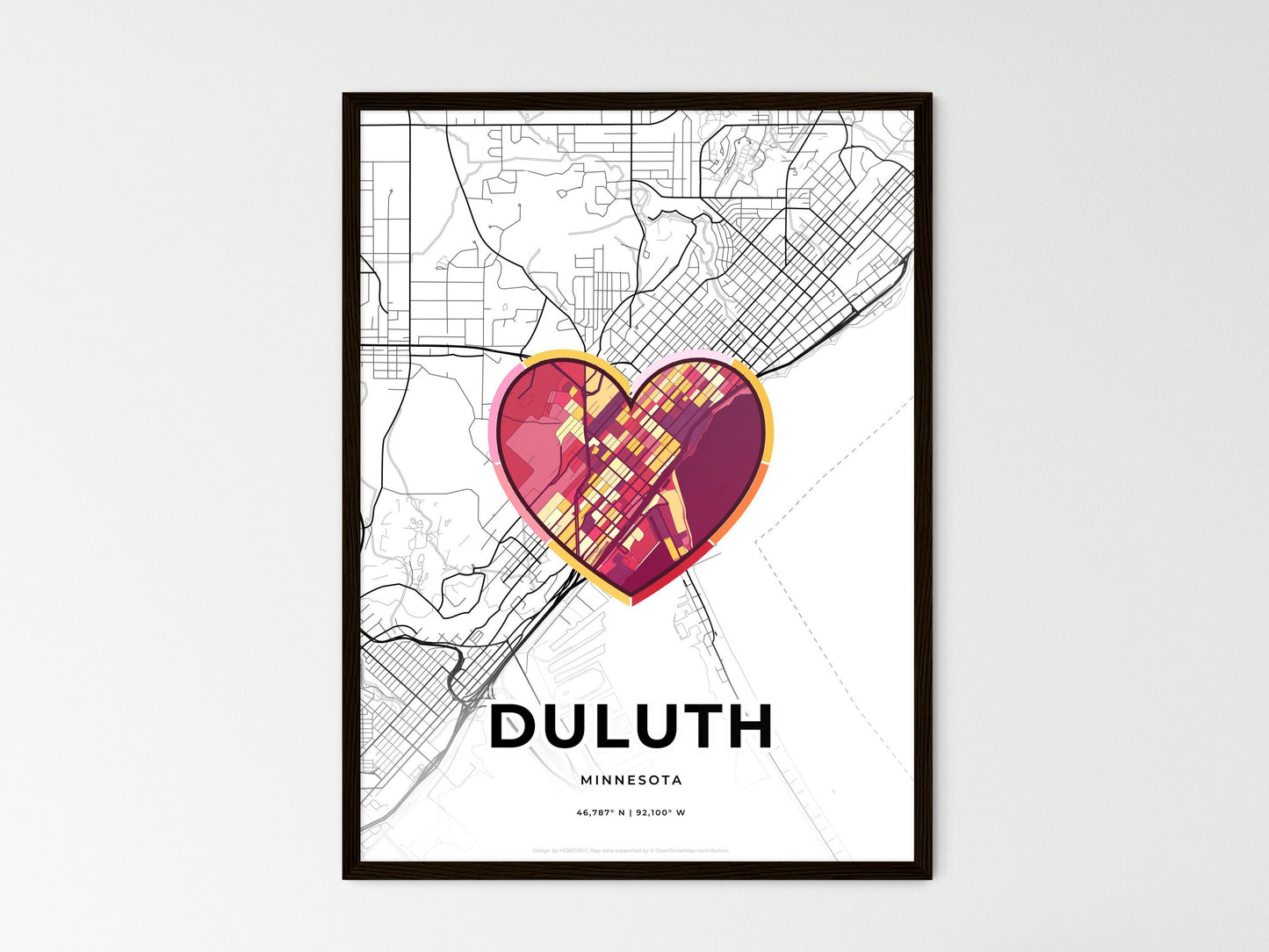Duluth Minnesota wedding art map with heart icon