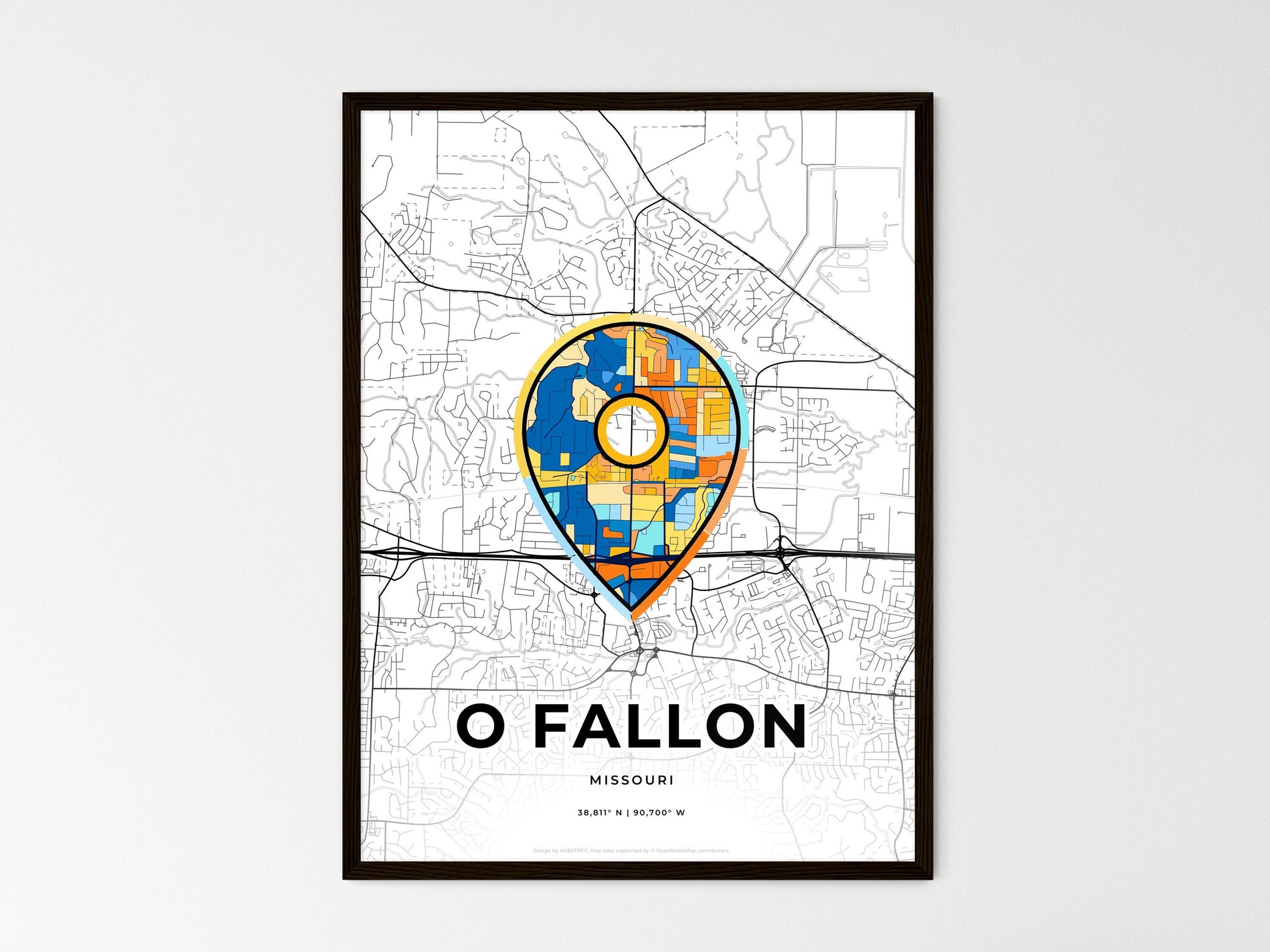 O Fallon Missouri wedding art map with pointer icon