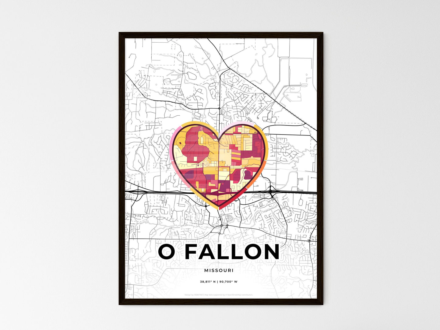 O Fallon Missouri wedding art map with heart icon