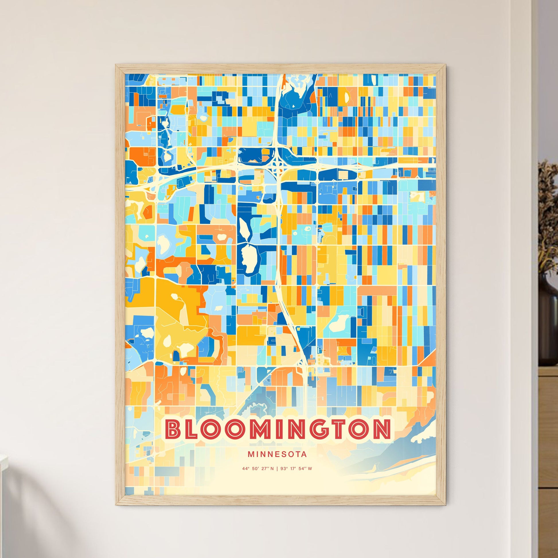 Colorful Bloomington Minnesota Fine Art Map Blue Orange