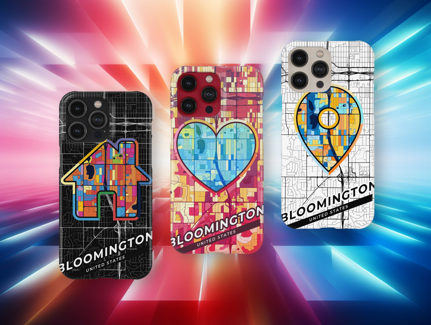 Bloomington Minnesota slim phone case with colorful icon. Birthday, wedding or housewarming gift. Couple match cases.