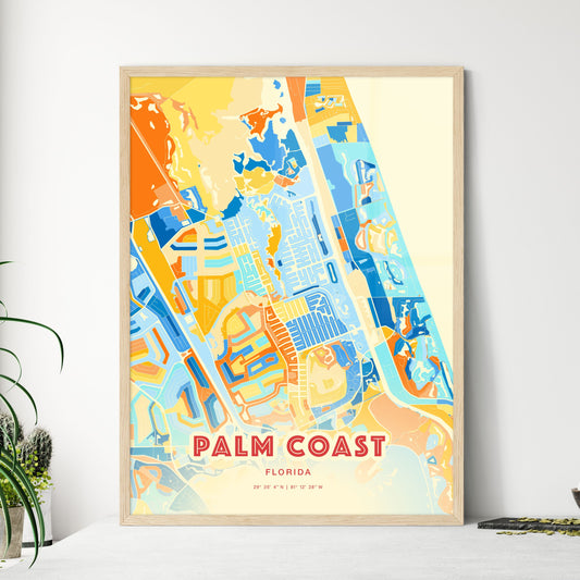 Colorful Palm Coast Florida Fine Art Map Blue Orange