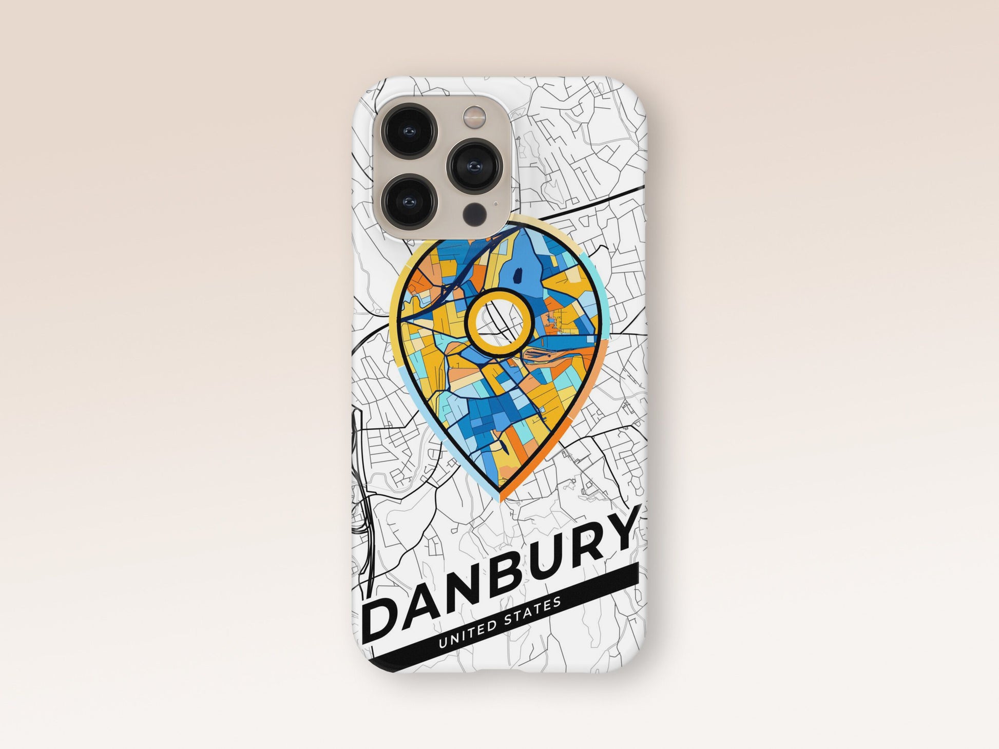 Danbury Connecticut slim phone case with colorful icon. Birthday, wedding or housewarming gift. Couple match cases. 1