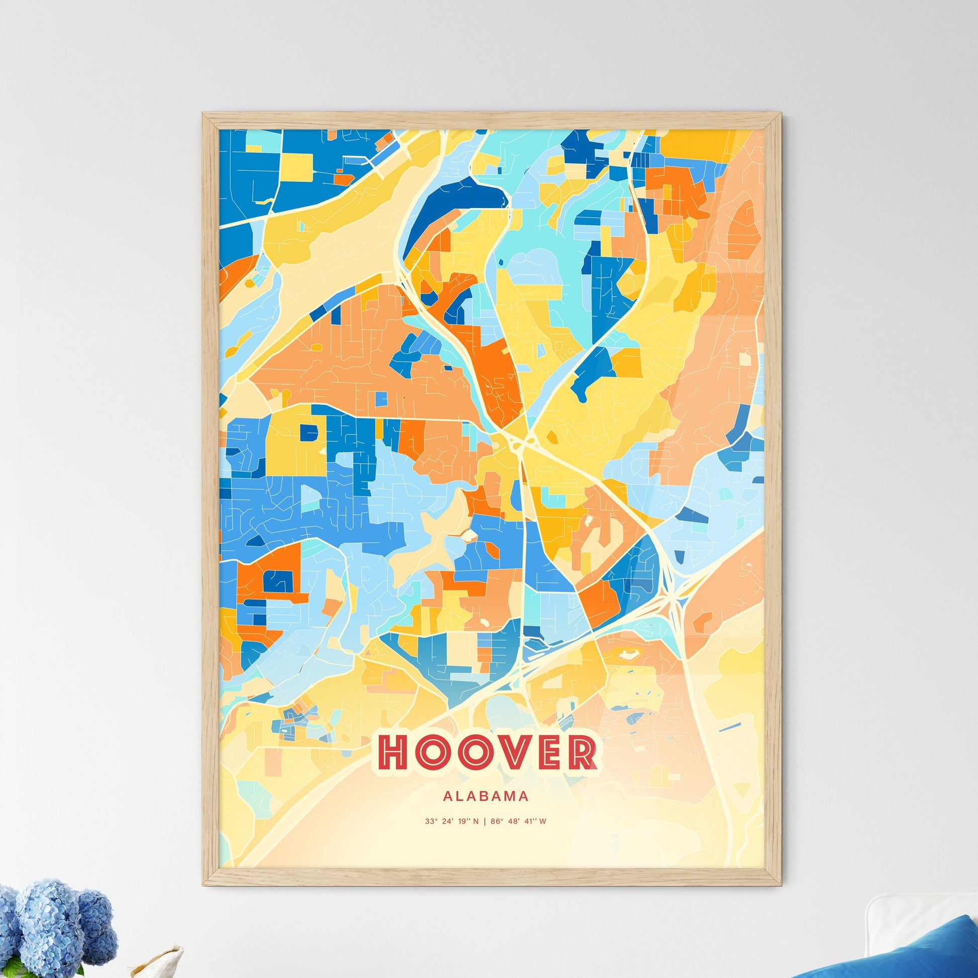 Colorful HOOVER ALABAMA Fine Art Map Blue Orange