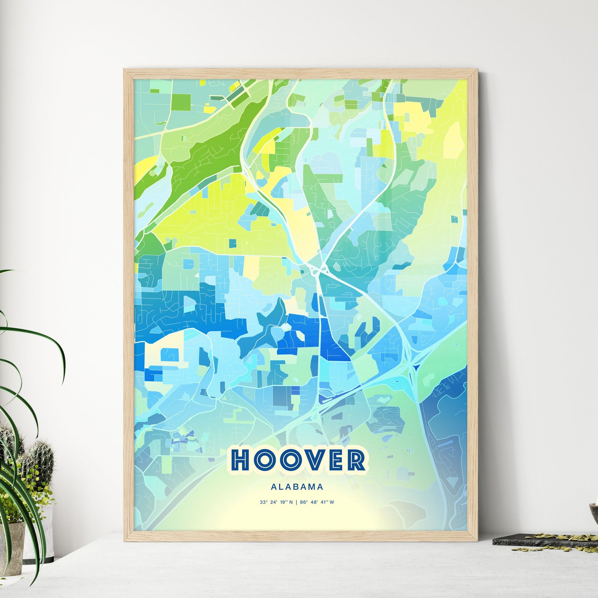 Colorful HOOVER ALABAMA Fine Art Map Cool Blue