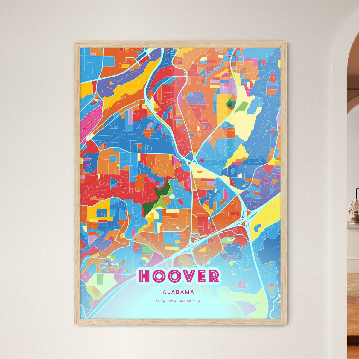 Colorful HOOVER ALABAMA Fine Art Map Crazy Colors