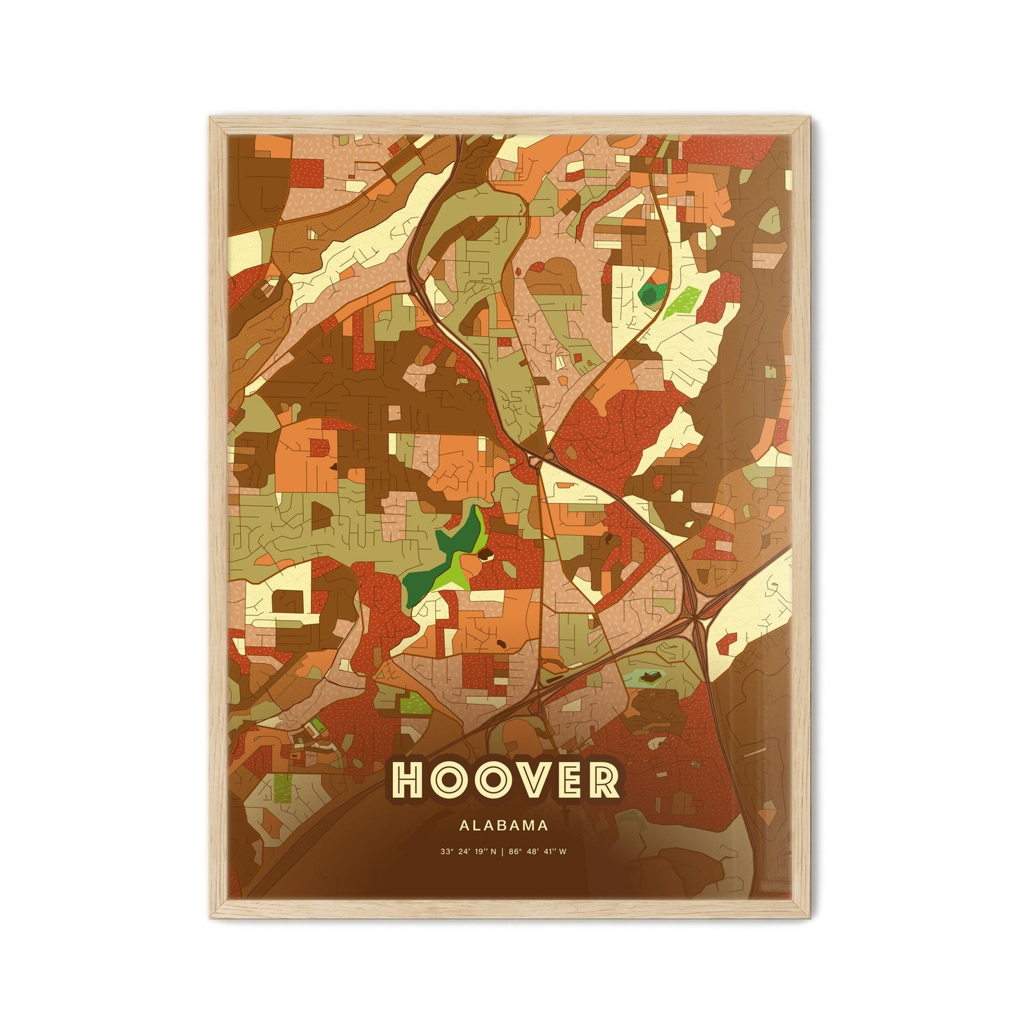 Colorful HOOVER ALABAMA Fine Art Map Farmhouse