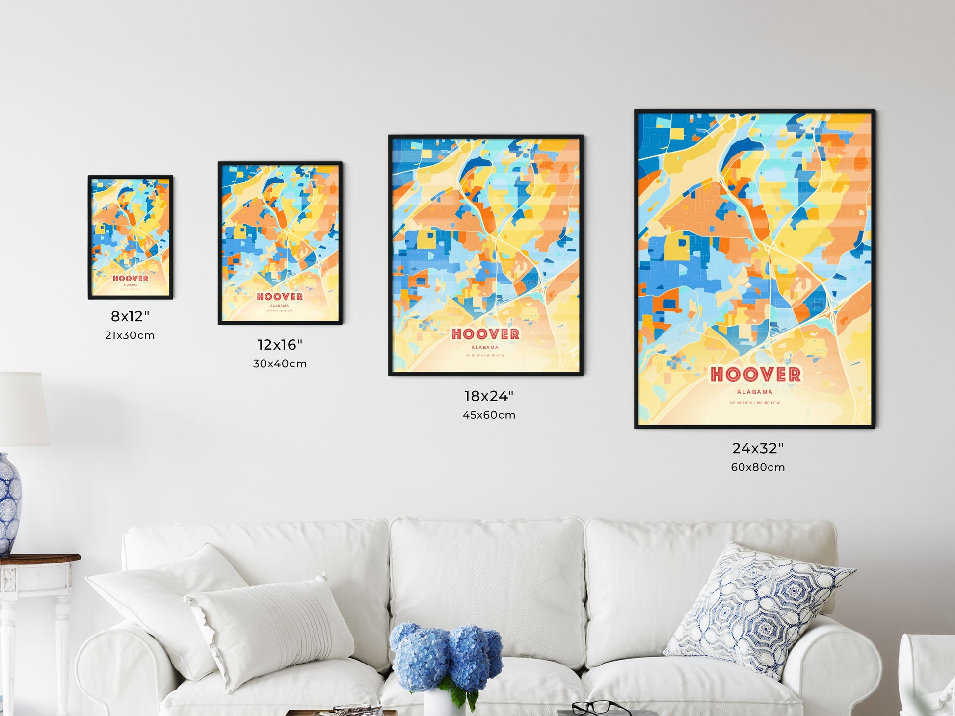 Colorful HOOVER ALABAMA Fine Art Map Blue Orange